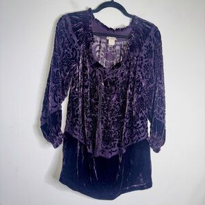 Sundance Purple Velvet Boho Floral Pattern Blouse